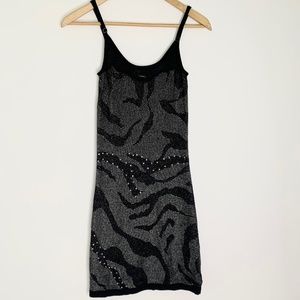 Guess Black and Metallic Fitted Mini Black Dress Size S